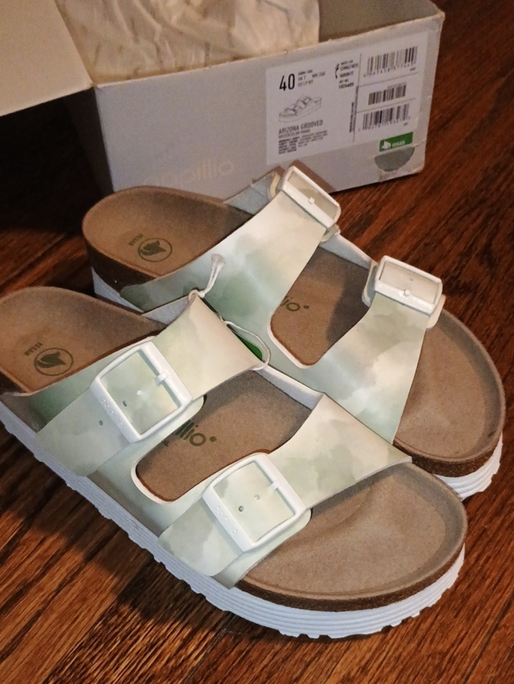 Birkenstock Women's Sandals Green White Camouflage Buckle Straps